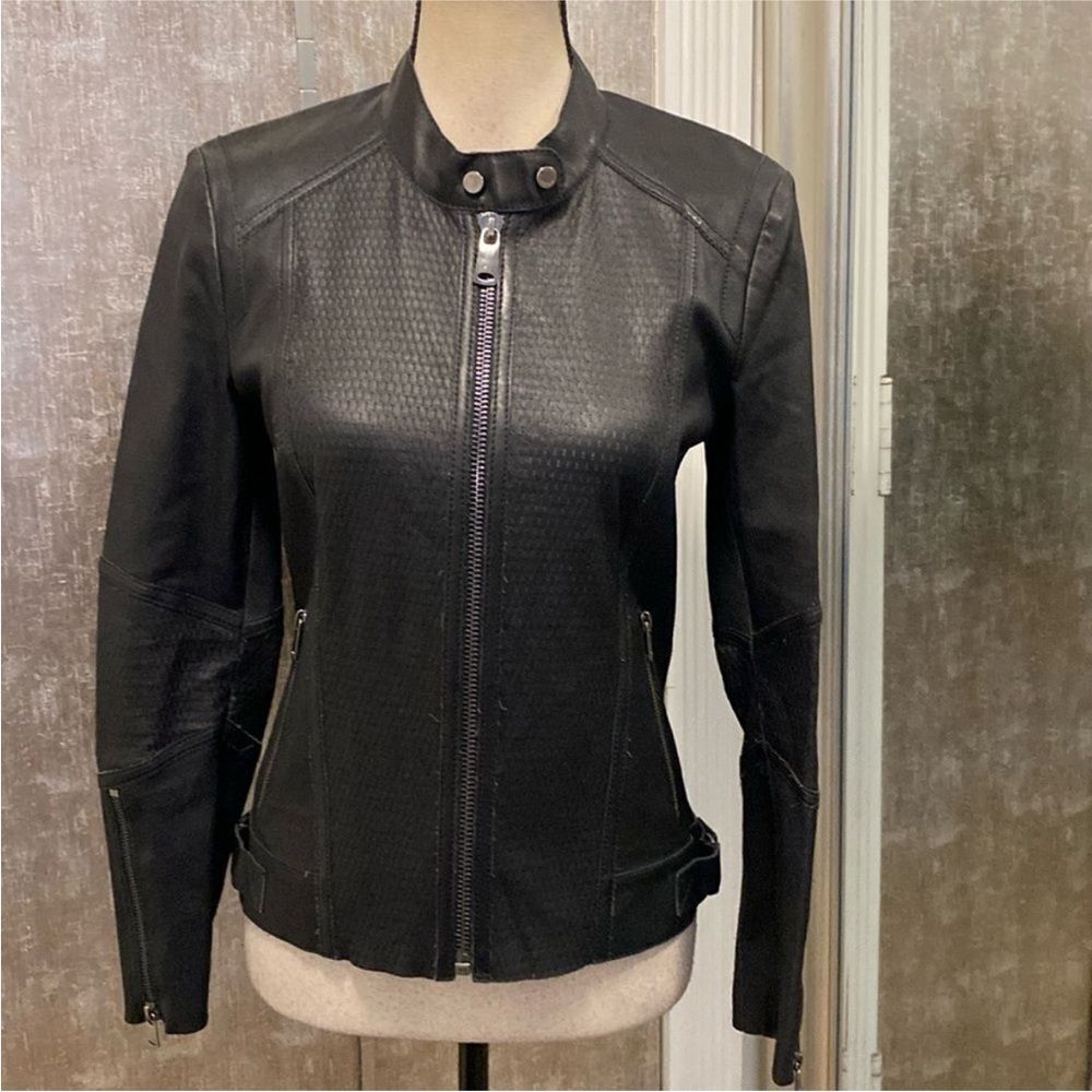 Desa Women's Black genuine perforated Leather Jacket, S